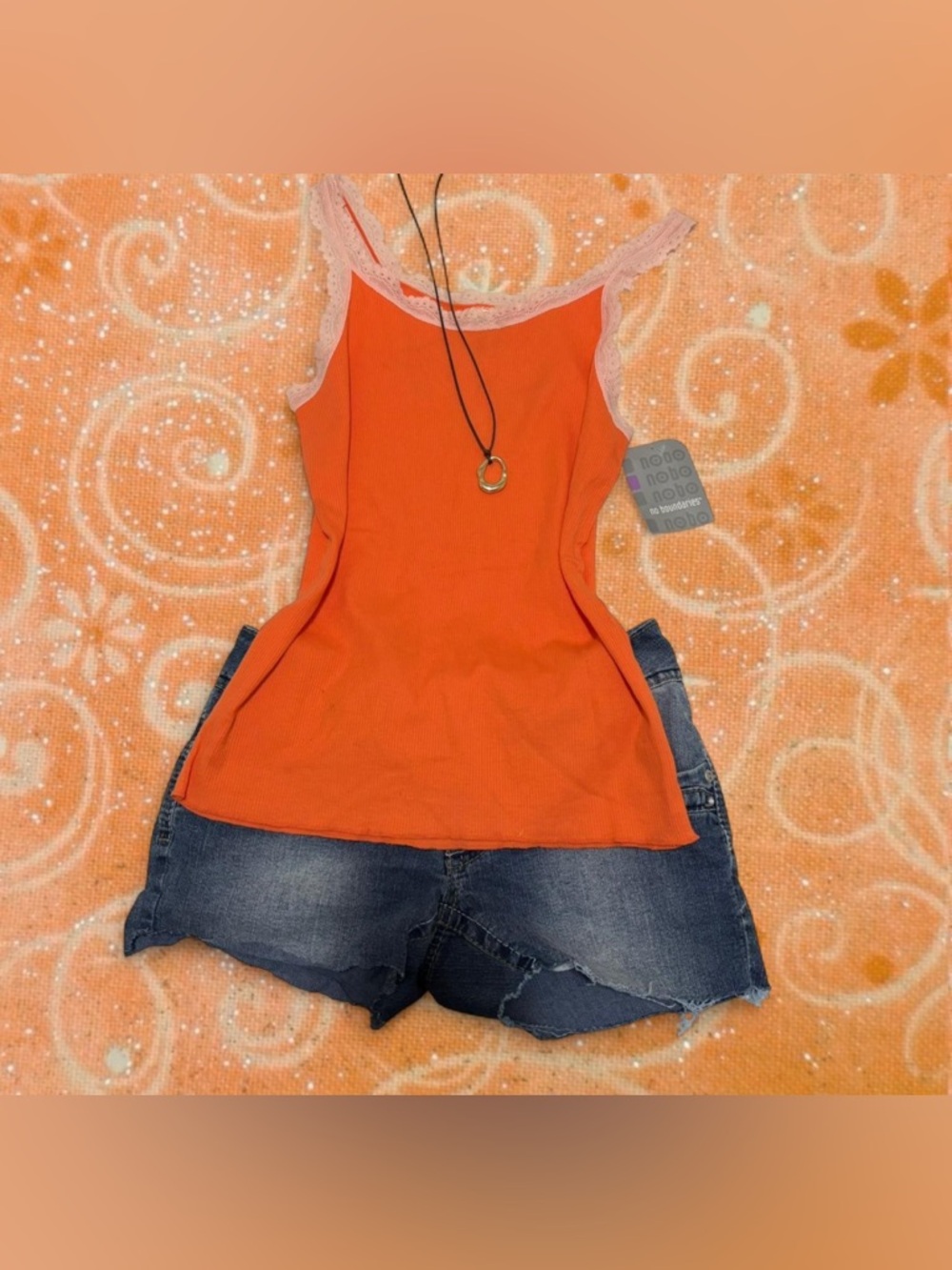 Women’s Orange Lace-Trim Tank Top